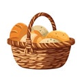 Fresh organic bread, wicker basket vector Royalty Free Stock Photo