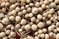 Fresh organic brown unpeeled potatoes on a farmer market Royalty Free Stock Photo