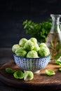 Fresh organic brussels sprouts in a bowl on a dark background. Royalty Free Stock Photo