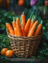 Fresh organic carrots in basket. Royalty Free Stock Photo