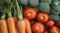 Fresh Organic Carrots, Broccoli, and Tomatoes on Display Royalty Free Stock Photo