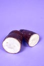 Fresh Organic Cassava Root, Manioc Esculenta, yuca On purple Background Royalty Free Stock Photo