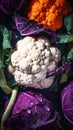 Fresh Organic Cauliflower Vegetable Vertical Background.