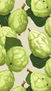 Fresh Organic Cherimoya Fruit Vertical Background Illustration.
