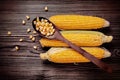 Fresh organic corn on wooden table Royalty Free Stock Photo