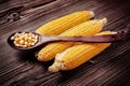 Fresh organic corn on wooden table Royalty Free Stock Photo