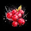 Fresh Organic Cranberry Berry Square Watercolor Illustration. Royalty Free Stock Photo