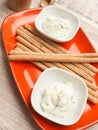 Organic cream cheese with herbs served with snacks Royalty Free Stock Photo