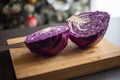 Fresh Organic Cut Slice Red Cabbage CloseUp on Wooden Board - Wholesome and Colorful Delight