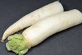 Fresh organic daikon radishes isolated on black background Royalty Free Stock Photo