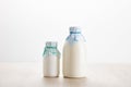 Fresh organic dairy products in bottles