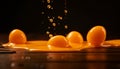 Fresh organic egg yolk splashing into flour, selective focus still life generated by AI