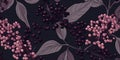 Fresh Organic Elderberry Berry Horizontal Background Illustration.