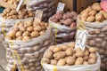 Fresh organic food at the local farmers market, potatoes Royalty Free Stock Photo