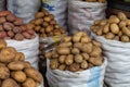 Fresh organic food at the local farmers market, potatoes Royalty Free Stock Photo