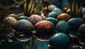 Fresh organic fruit ball reflects autumn leaf pattern generated by AI