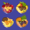 Fresh organic fruit in glass bowl set