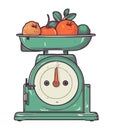Fresh organic fruit in kitchen scale Royalty Free Stock Photo