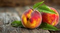 Fresh organic fruit - peaches on wood background Royalty Free Stock Photo