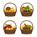 Fresh organic fruit in wicker basket set
