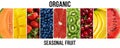 Fresh organic fruits collage, banner