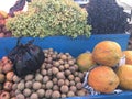 Fresh organic Fruits on street market stall Royalty Free Stock Photo