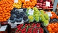 Fresh and organic fruits and vegetables at farmers market Royalty Free Stock Photo