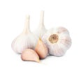 Fresh organic garlic bulbs and cloves on white background Royalty Free Stock Photo