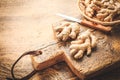 Fresh organic ginger roots on wooden background Royalty Free Stock Photo