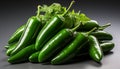 Fresh, organic, green chili peppers add spice to vegetarian meals generated by AI Royalty Free Stock Photo