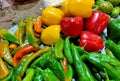 fresh organic green chilli and capsicum from farm close up Royalty Free Stock Photo