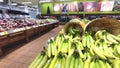 Fresh organic healthy bananas at the grocery store. Healthy natural food concept