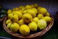 Fresh organic lemons in wooden basket