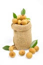 Fresh organic Longan in sack Dimocarpus longan. isolated on white background