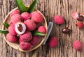 Fresh organic lychee fruit on basket Royalty Free Stock Photo