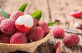 Fresh organic lychee fruit on basket Royalty Free Stock Photo