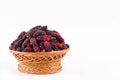 Fresh organic mulberries in brown basket on white background healthy mulberry fruit food isolated Royalty Free Stock Photo