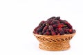 Fresh organic mulberries in brown basket on white background healthy mulberry fruit food isolated Royalty Free Stock Photo