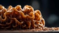 Fresh organic mushroom growth in wet forest, a gourmet ingredient generated by AI
