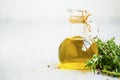 Fresh organic olive oil bottle Royalty Free Stock Photo