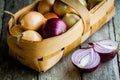 Fresh organic onions in a basket Royalty Free Stock Photo