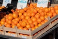 Fresh organic oranges origin Portugal on the market place Royalty Free Stock Photo