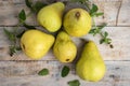 Fresh organic pears on old wood. Fruit background. Pear autumn h