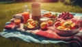 Fresh organic picnic meal on green meadow generated by AI Royalty Free Stock Photo
