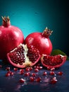 Fresh Organic Pomegranate Fruit Vertical Illustration.