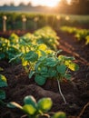 Fresh organic potatoes on the farm, in the field, picking potatoes from the soil.