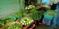 fresh organic produce green vegetables goods store on road Royalty Free Stock Photo