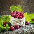 Fresh organic raspberry in basket. Royalty Free Stock Photo