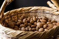 Fresh Organic Raw Almonds with Shell in Basket. Royalty Free Stock Photo