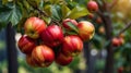 Fresh organic red apples hanging on a branch in the garden Royalty Free Stock Photo